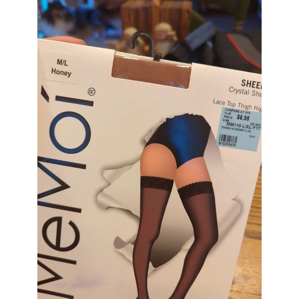 New Women's Lace‎ Top Thigh-high Stockings Silicone Honey Crystal Sheer M/L
